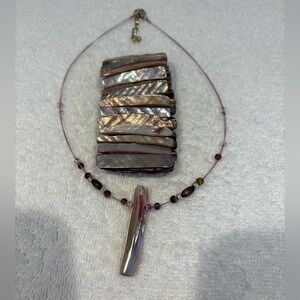 Iridescent Shell Necklace and cuff Bracelet Set